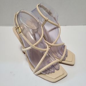 Schutz Lovi Nappa Women's Leather‎ Eggshell Off White Sandal Heels NWOT 8.5